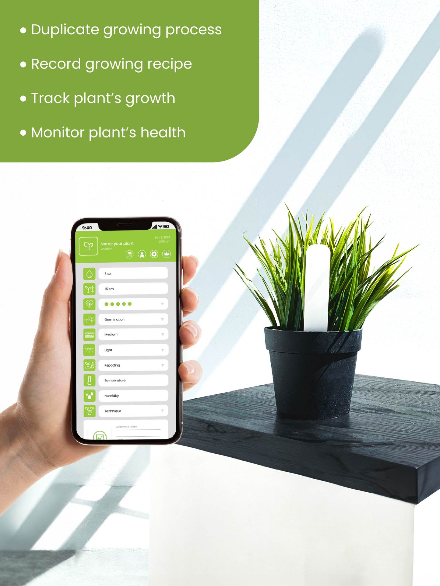 Plant Diary | Touch & Grow Electronic Diary, Plant Tag